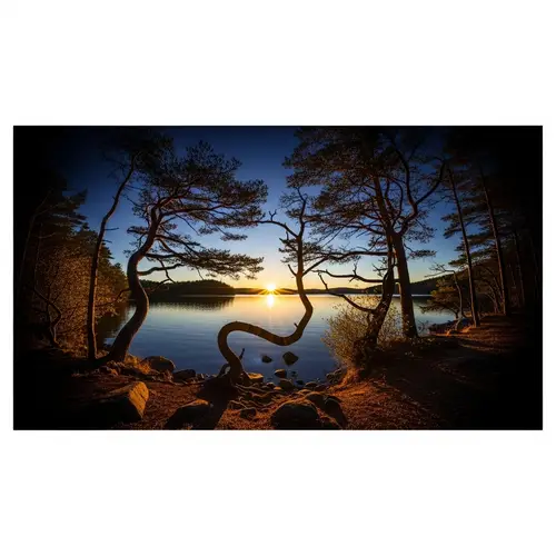 Surreal Sunset Scenery: Twisted Trees & Vibrant Colors