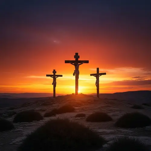 Ancient Landscape in Israel: Crucifixion Scene at Sunset
