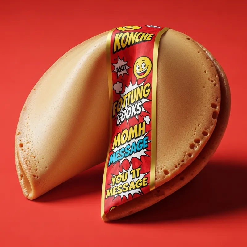 Vibrant Oriental Fortune Cookie with Comic-Style Label Vibrant Oriental Fortune Cookie with Comic-Style Label