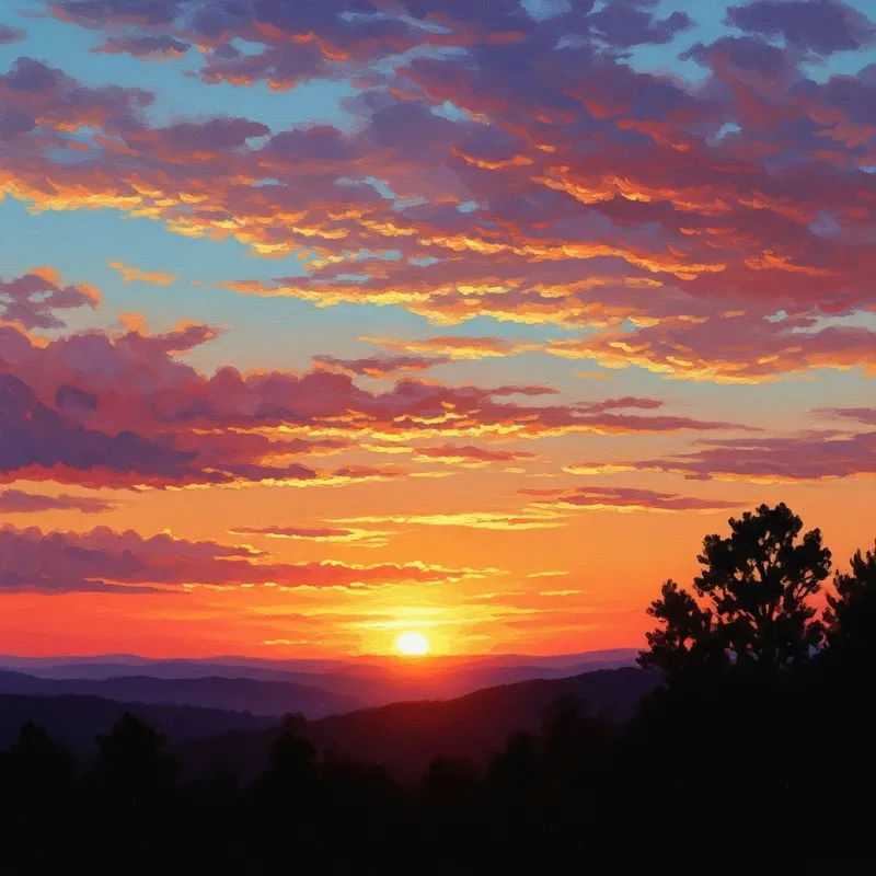 Impressionist Sunset Sky Painting | Colorful Silhouettes