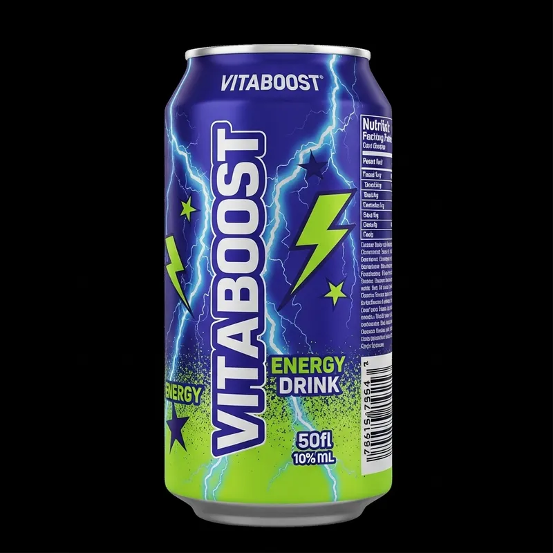 VitaBoost Energy Drink Can - Vibrant and Colorful Design