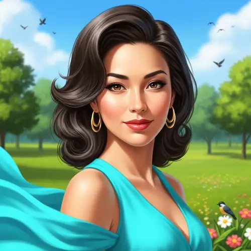 Hispanic Woman in Vibrant Turquoise Dress | Lush Green Park
