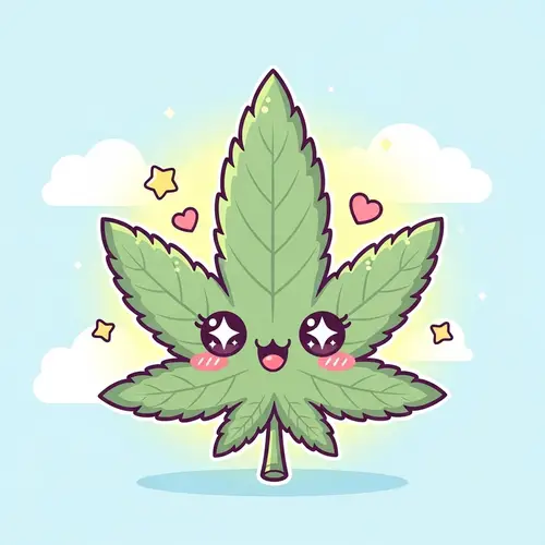 Cute Cannabis Leaf Illustration with Smiling Kawaii Style