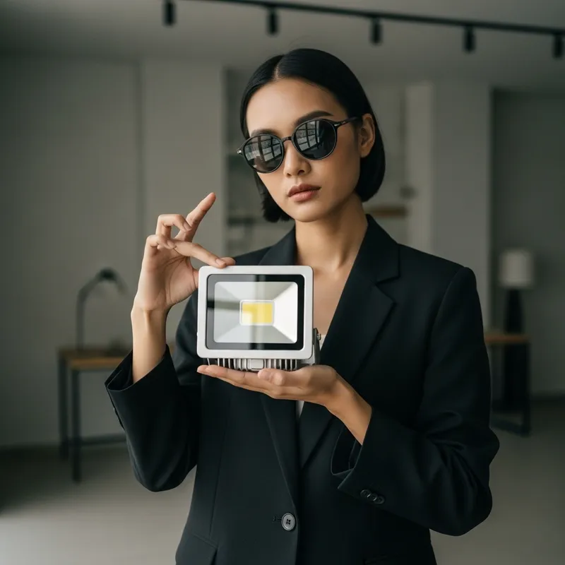 Trendy LED Flood Light Held by Asian Model | Lighting