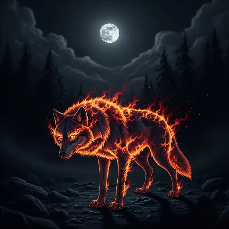 Transparent Wolf Assassin: Flame Body Under Moonlight