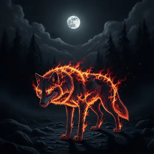 Transparent Wolf Assassin: Flame Body Under Moonlight