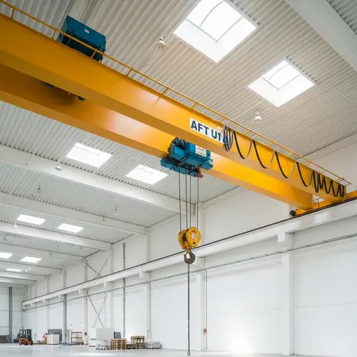 Yellow Overhead Crane in White Factory | Industrial Solutions