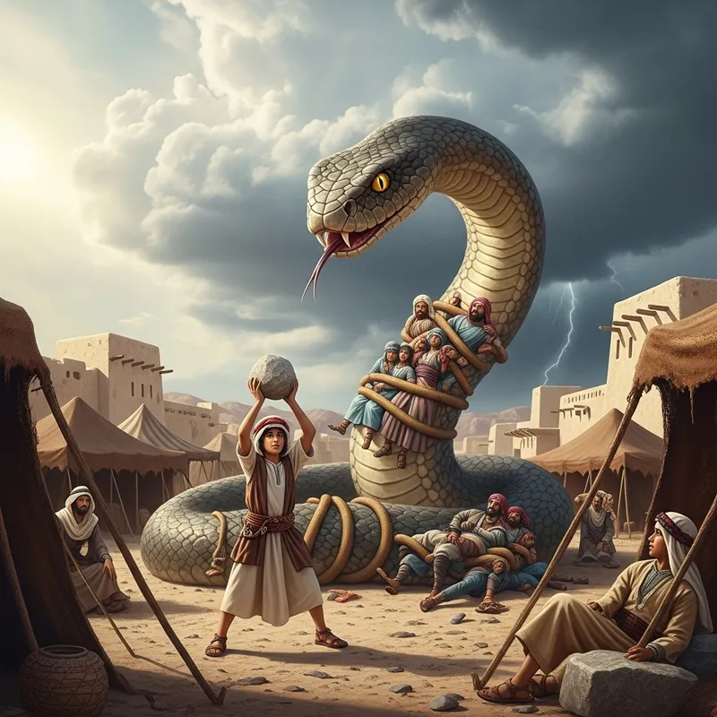 Giant Snake Threatens People in Pre-Islamic Arab Era: Brave Boy Rescues with a Stone