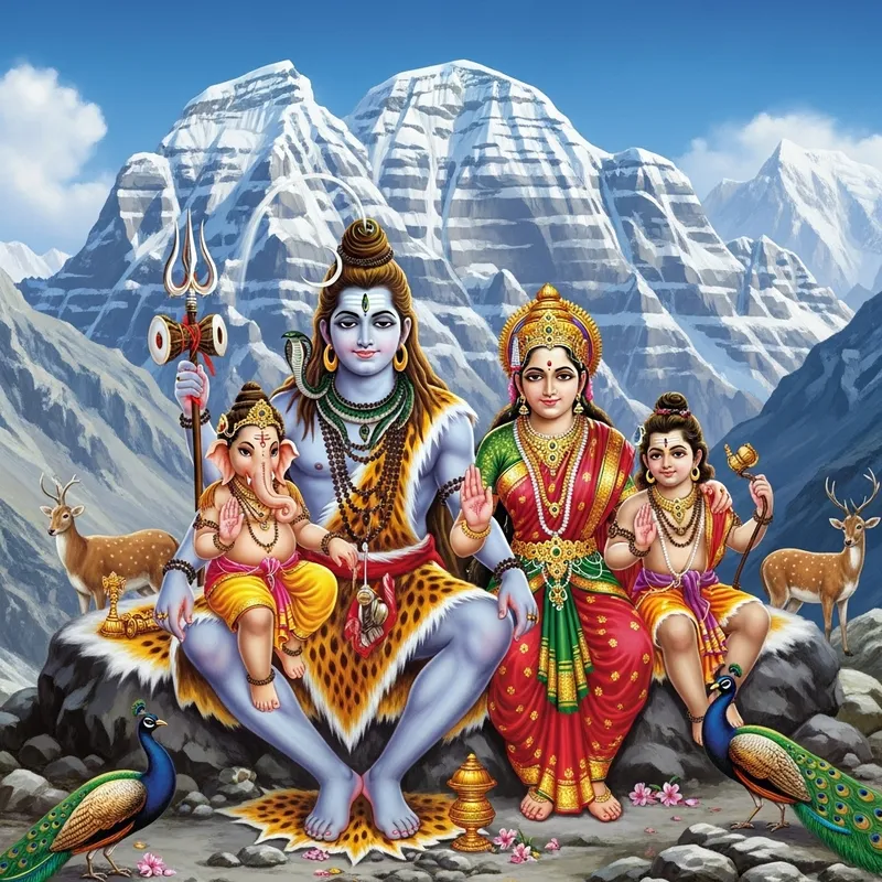 Lord Shiva and Family at Kailash Parvat: Serene Divinity