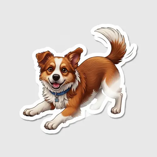Dynamic Cutout Dog Sticker: Playful Pose with Delightful Features