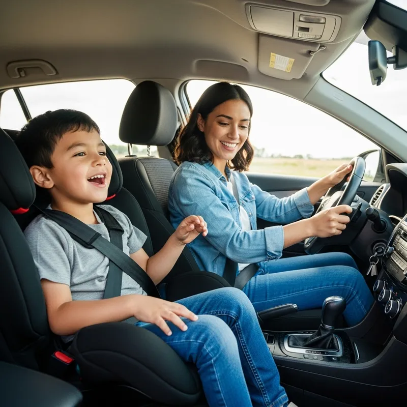 Joyful Preschooler Singing Songs in Car with Mommy