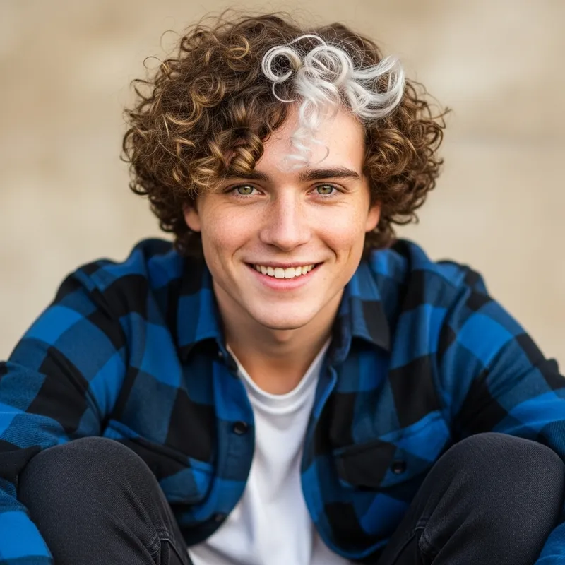 Charismatic Young Man with Curly Golden Brown Hair