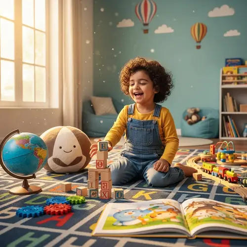 Middle-Eastern Child Playing in Colorful Playroom | Website Name