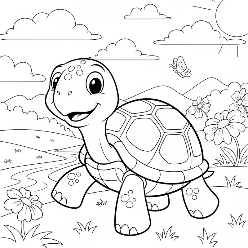 Classic Playful Turtle Coloring Artwork for Kids