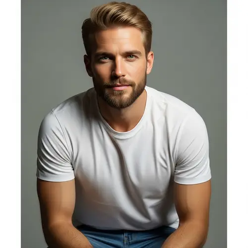 Realistic 30-Year-Old Caucasian Man with Blond Hair and Green Eyes