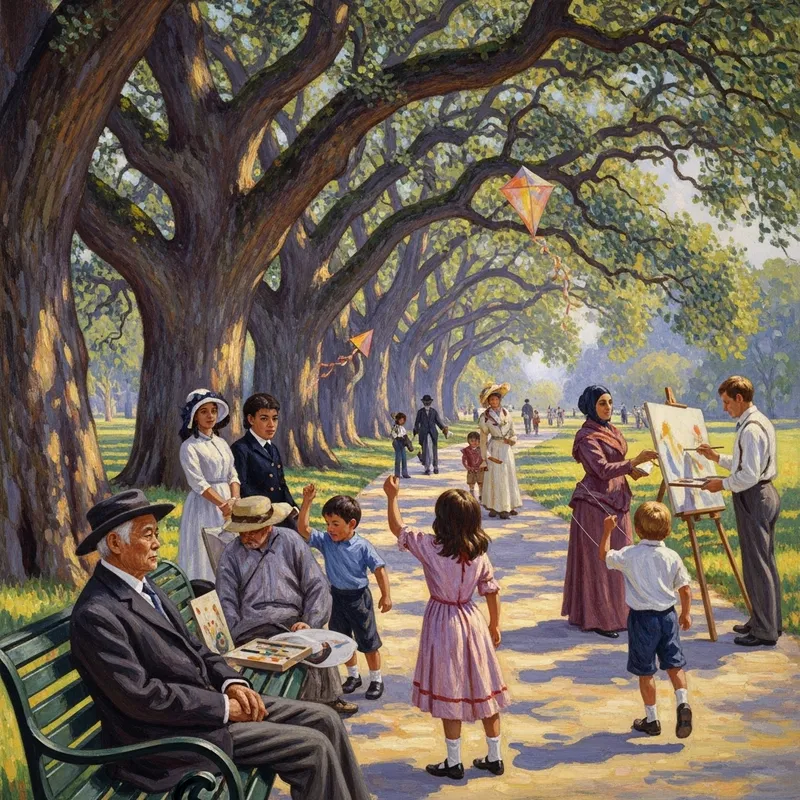 Impressionism Art: Diverse Park Scene with Multicultural Harmony