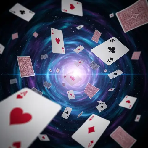 Dark Magical Background with Flying Playing Cards