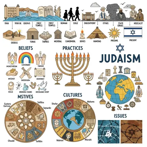 Judaism Poster: Timeline, Beliefs, Practices, Cultures, Issues, Holy Figures