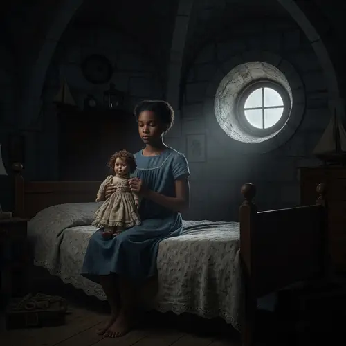 African American Spirit with Doll in Haunted Lighthouse Bedroom