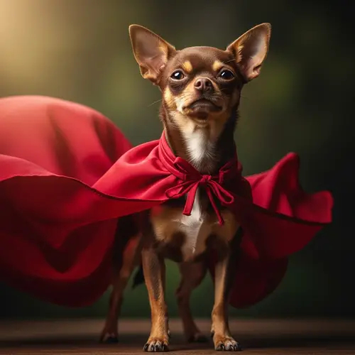Brown Female Chihuahua in Billowing Cape | Proud Standing Pose