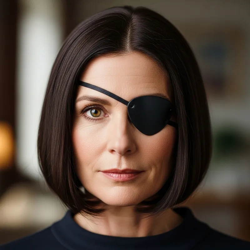 Mysterious Middle-Aged Woman with Bob Haircut and Eyepatch