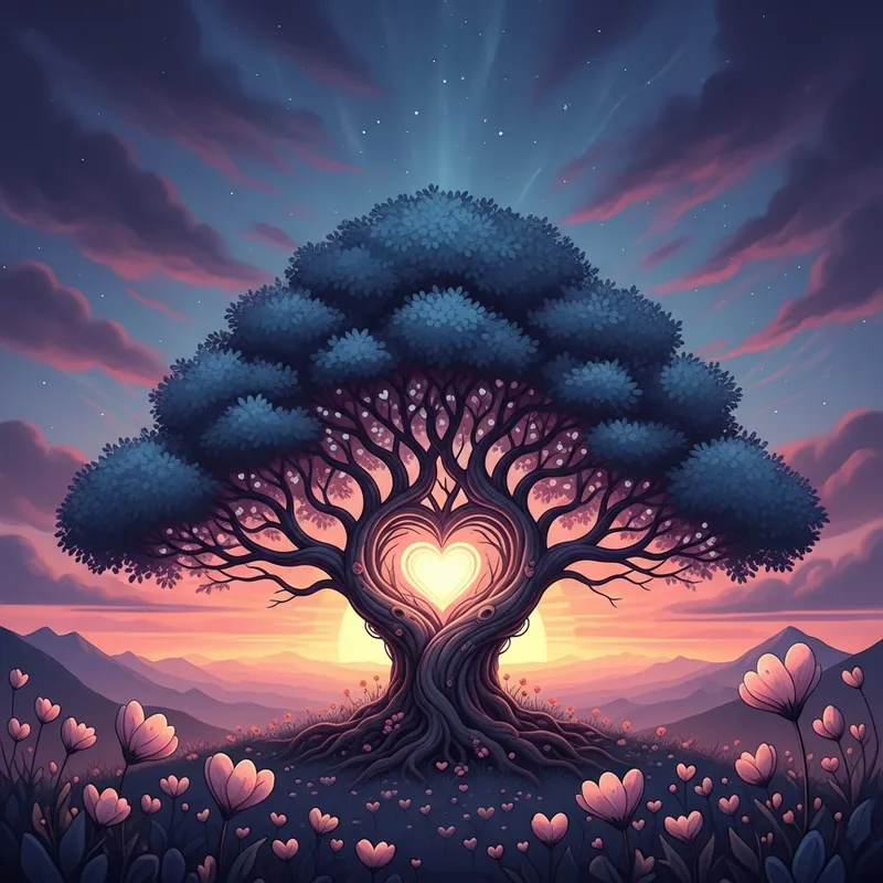 Surreal Love: Enchanted Tree with Glowing Heart