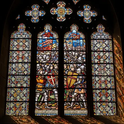 Medieval Stained Glass Battle Scene | Knights Clash in Combat