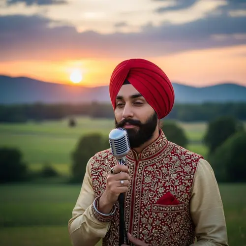 Traditional Punjabi Attire Singer in Evening Landscape