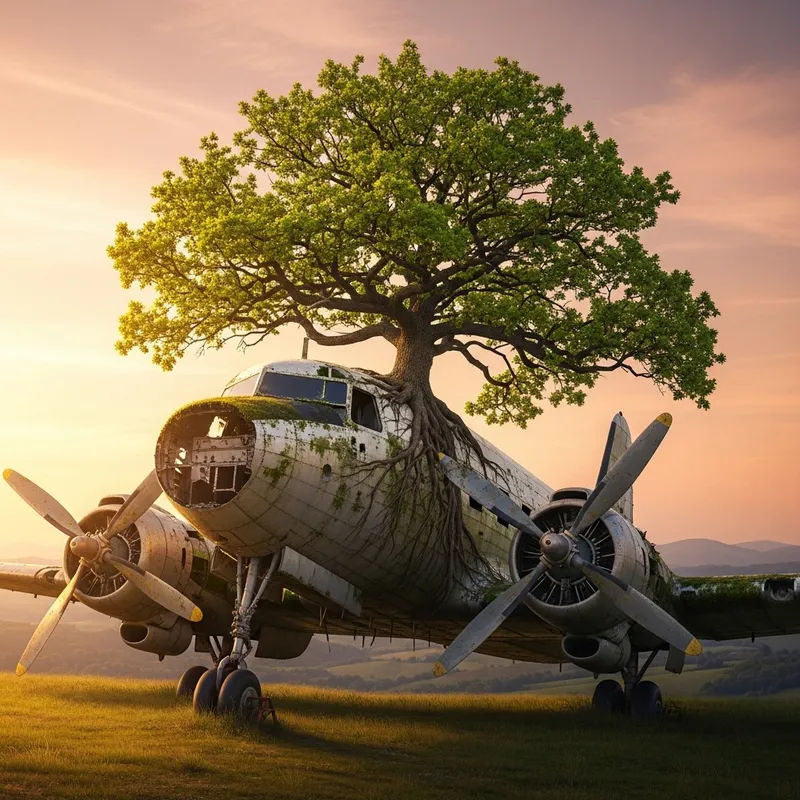 Tree Growing on Airplane: Unique Image