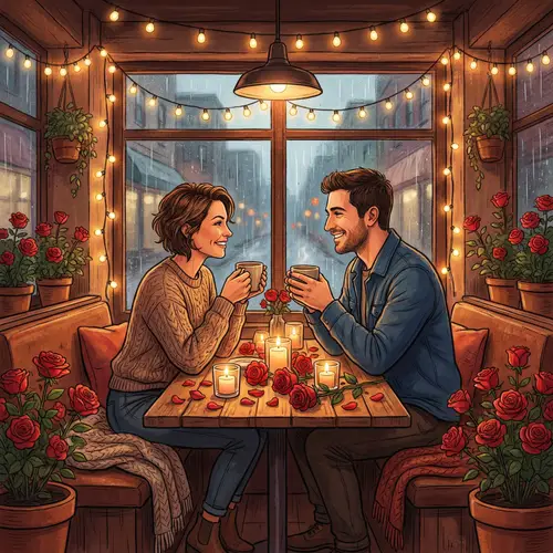 Cozy Café Moments: Love, Roses & Coffee