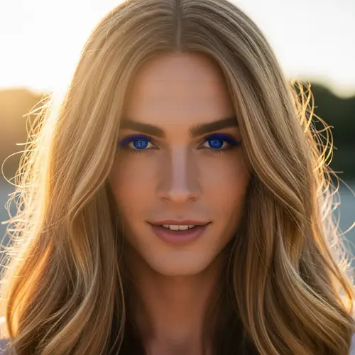 Golden Hair and Blue Eyes: Radiant Sun and Sky Reflections