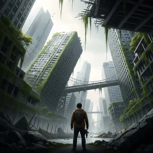 Desolate Cityscape in Ruins: Urban Decay & Nature's Persistence