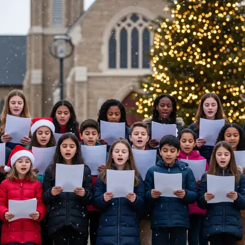 Children Singing Christmas Carols | Festive Scene with Diverse Kids