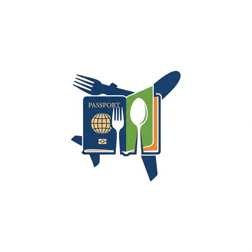 Tourism & Hospitality Logo Design with Passport & Utensils