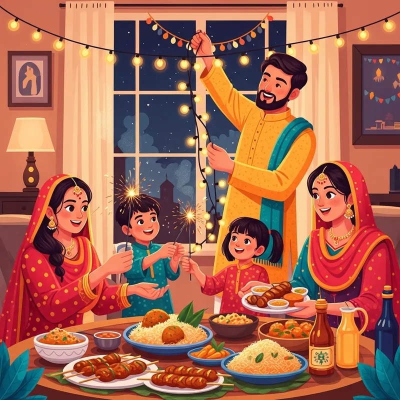 Eid Celebration: Joyful Family Festivities in South Asian Style