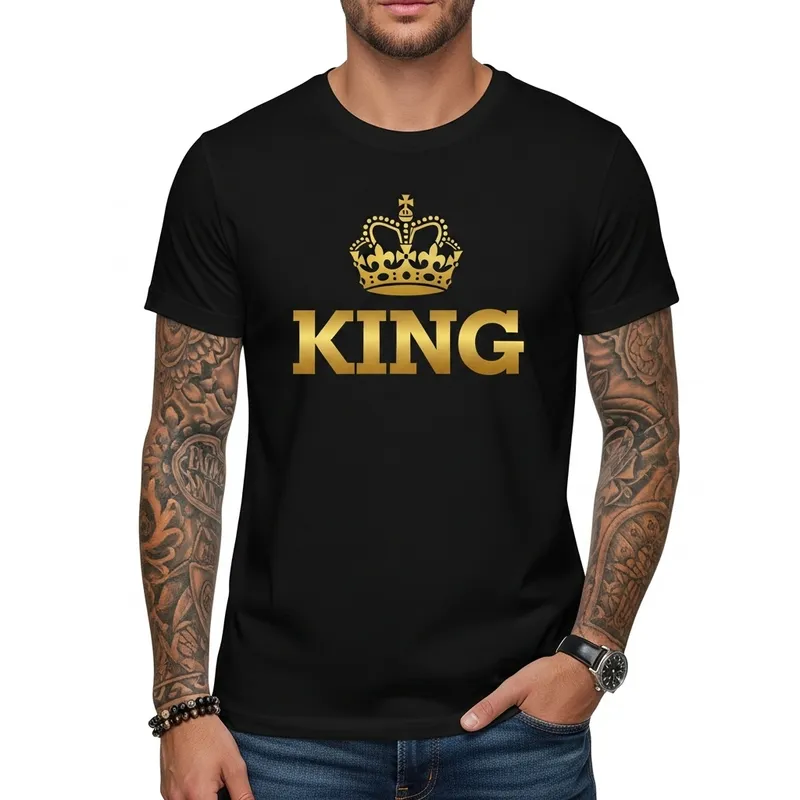 Minimalist Black T-Shirt with Gold Crown and KING Design