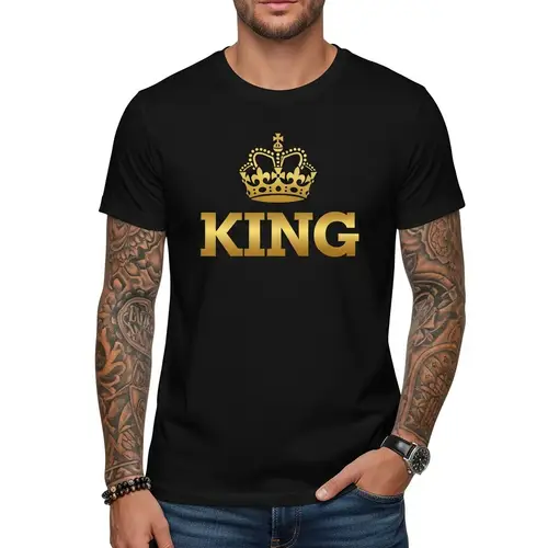 Minimalist Gold Crown 'KING' Black T-Shirt Design