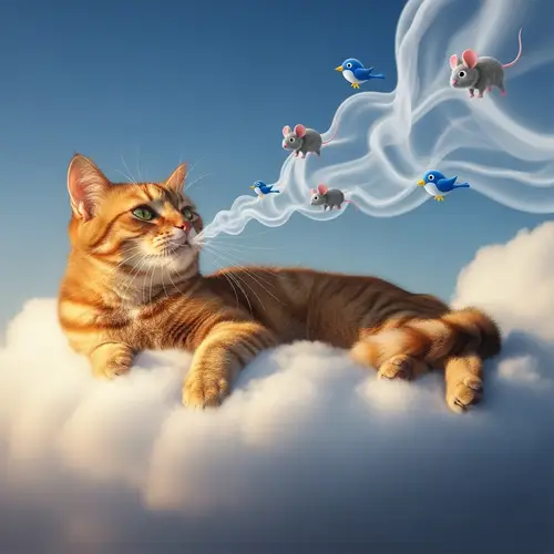 Surreal Cat Smoking on Cloud in Cerulean Sky