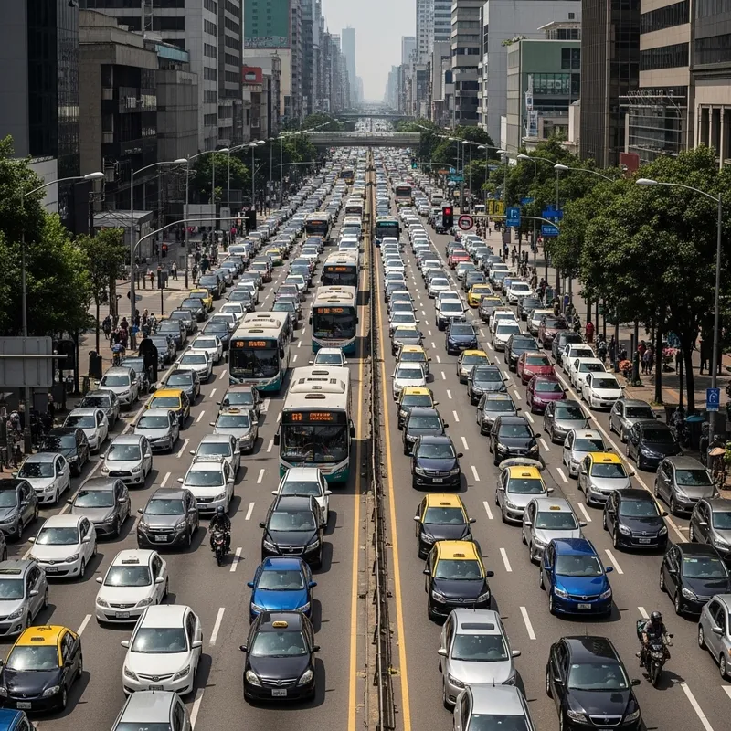 Traffic Congestion: Vibrant Urban Scene