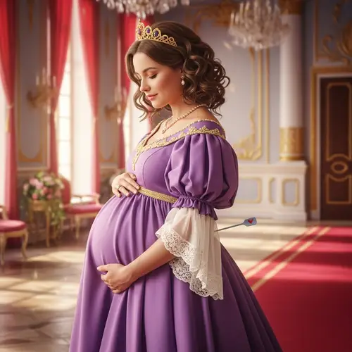 Pregnant Princess in Opulent Ballroom - Graceful & Whimsical Imagery