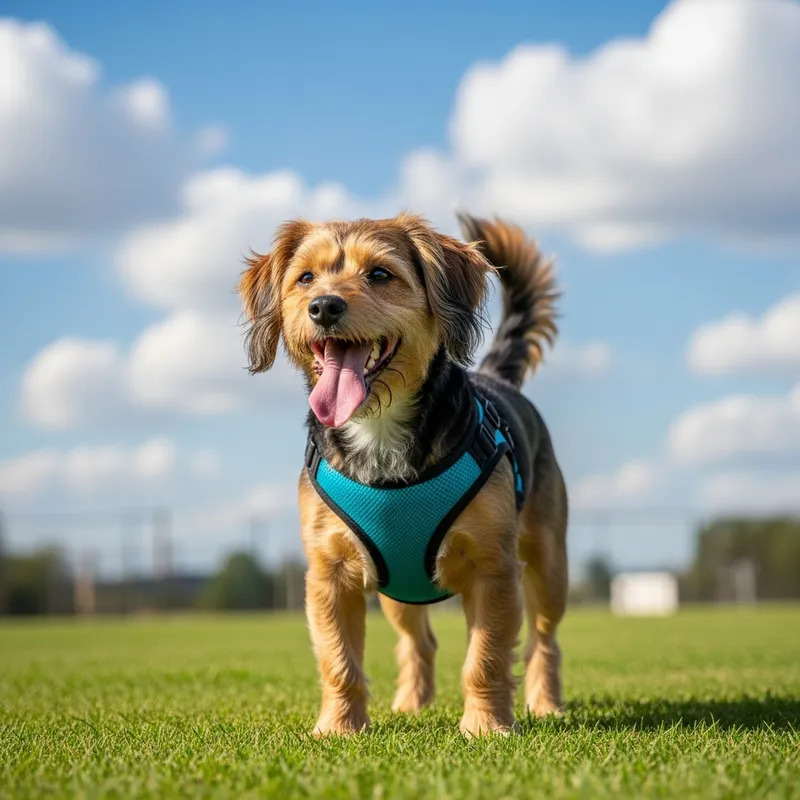 Playful Mixed Breed Dog on Grassy Field | Cute Canine Portrait