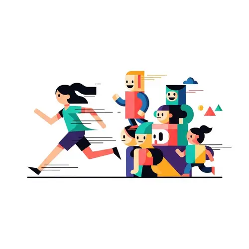 Dynamic Running Girl in Geometric Flat Illustration