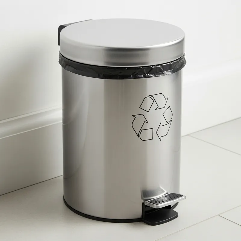Small Bathroom Trash Can with Recycling Symbol