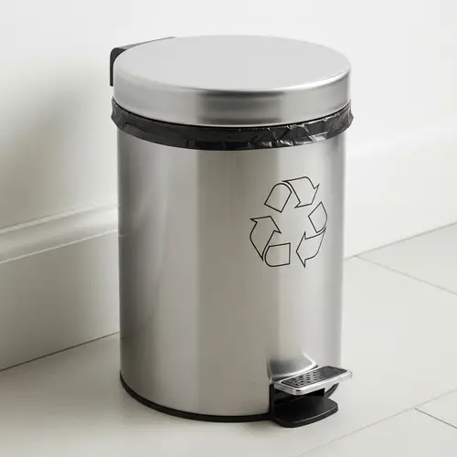 Small Bathroom Trash Can with Recycling Symbol
