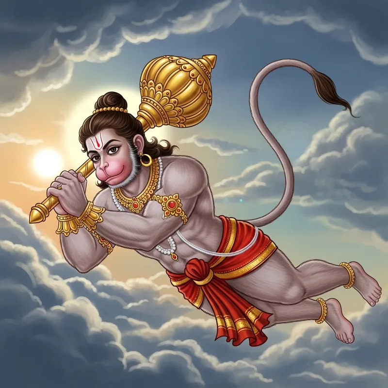 Hanuman Illustration - Hindu Mythology Devotee Artwork