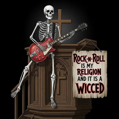 Gothic Pulpit with Skeleton Preacher and Electric Guitar