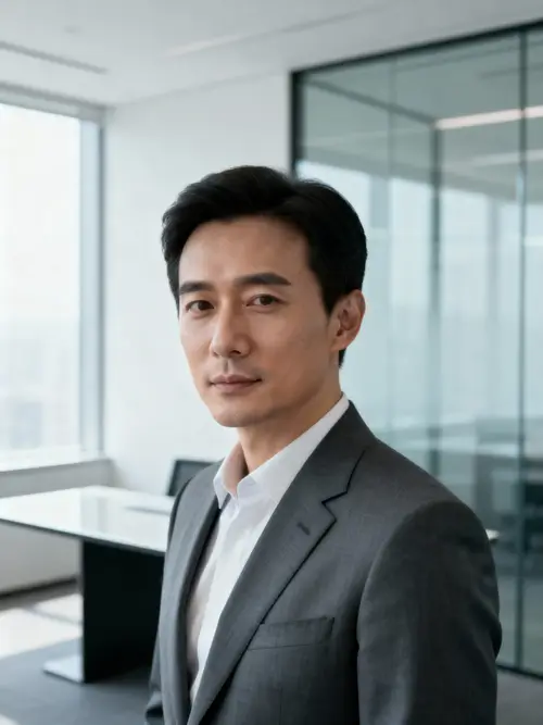 Modern CEO Portrait in Minimalist Glass Office