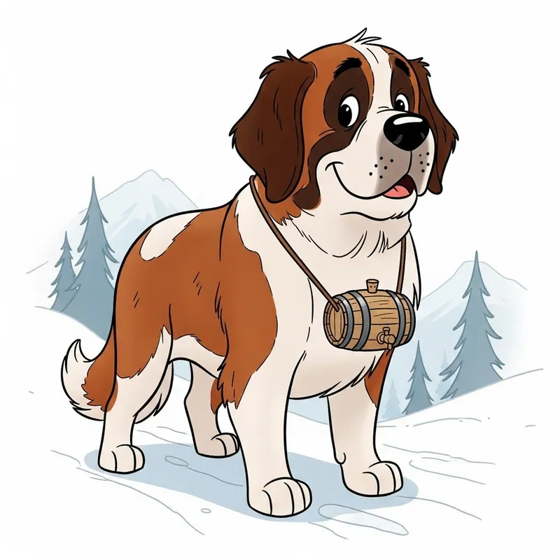 Bernese Mountain Dog with Barrel - Classic Animation Style