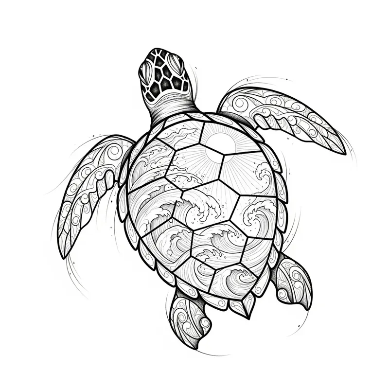Delicate Sea Turtle Tattoo Design | Polynesian Monochrome Art