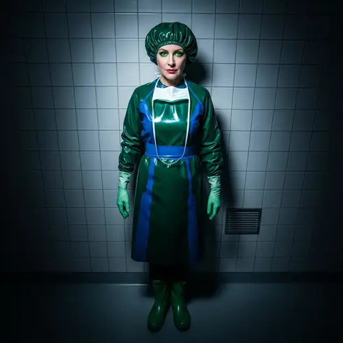 European Female Surgeon in Dark Green & Blue Attire | High-Quality Photography